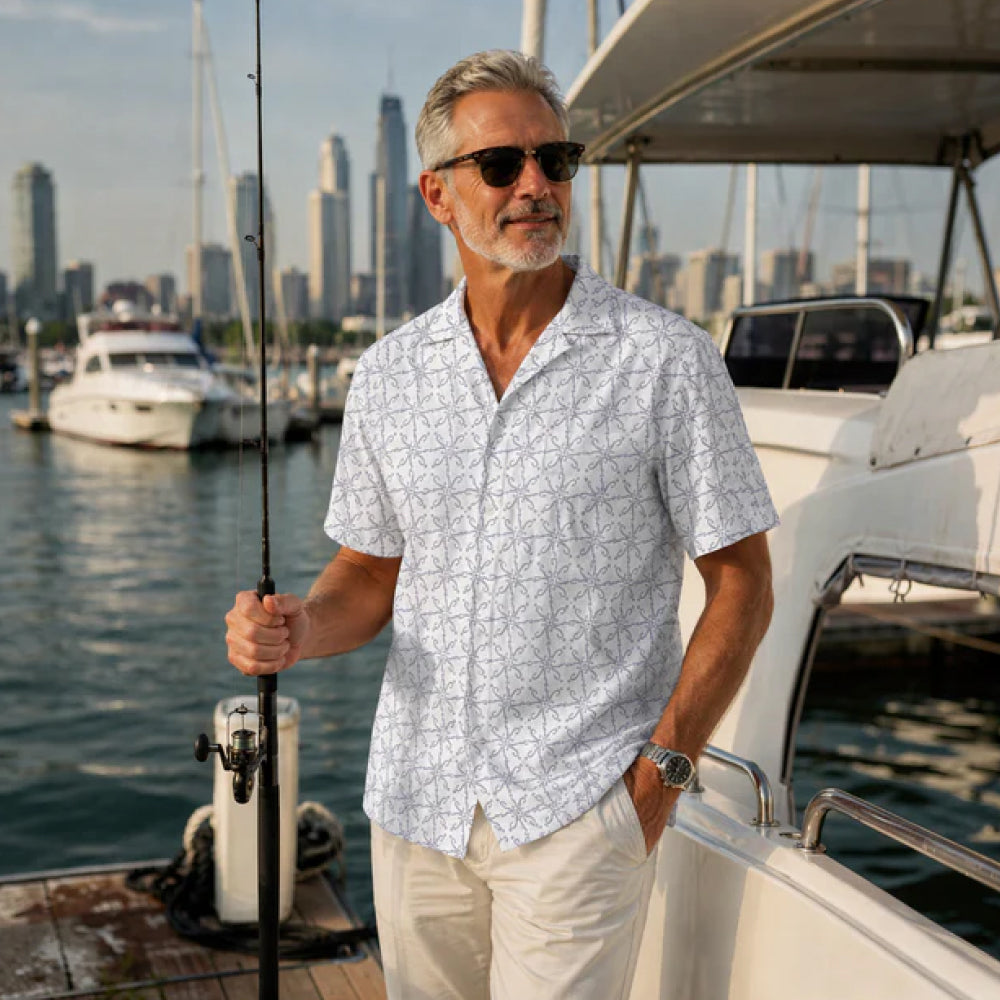 Compass Hook Pattern Midweight Performance Button-Up
