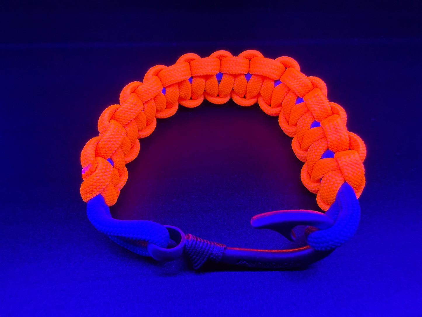 New Neon Orange with Colonial Blue Cobra Braid Fish Hook Bracelet-Glow in the Dark