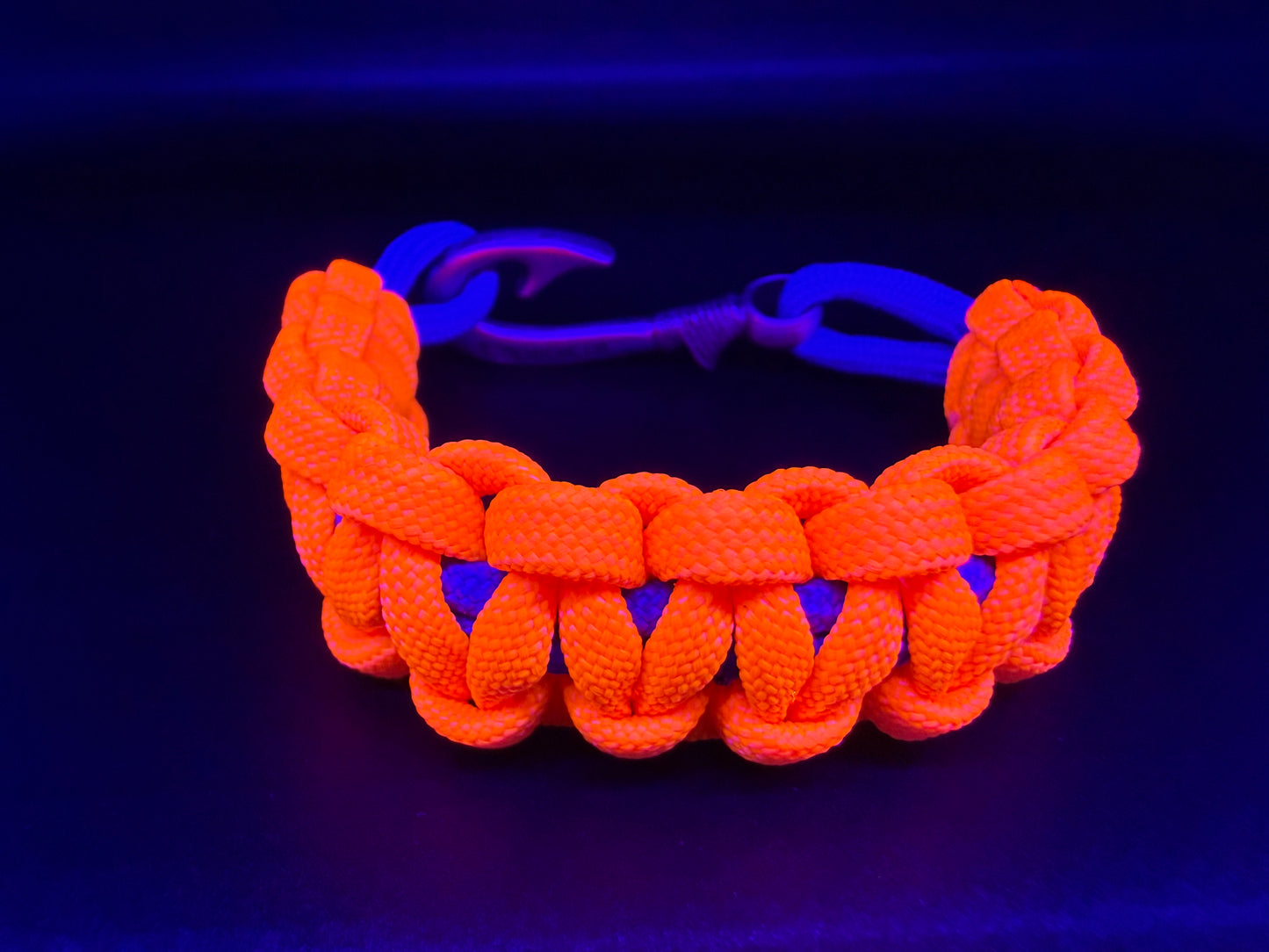 New Neon Orange with Colonial Blue Cobra Braid Fish Hook Bracelet-Glow in the Dark