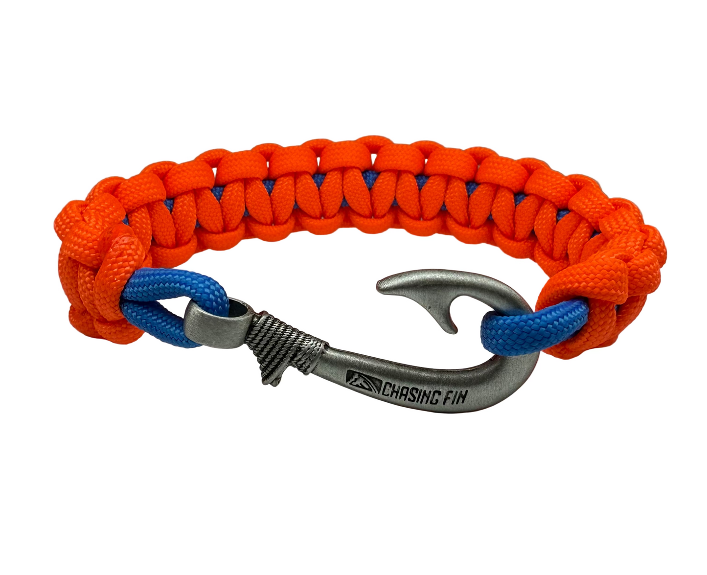 New Neon Orange with Colonial Blue Cobra Braid Fish Hook Bracelet-Glow in the Dark
