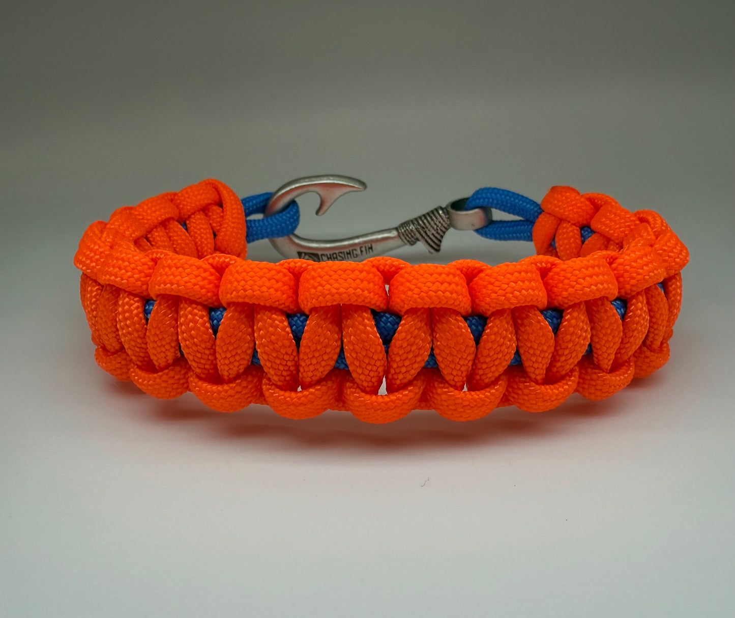 New Neon Orange with Colonial Blue Cobra Braid Fish Hook Bracelet-Glow in the Dark