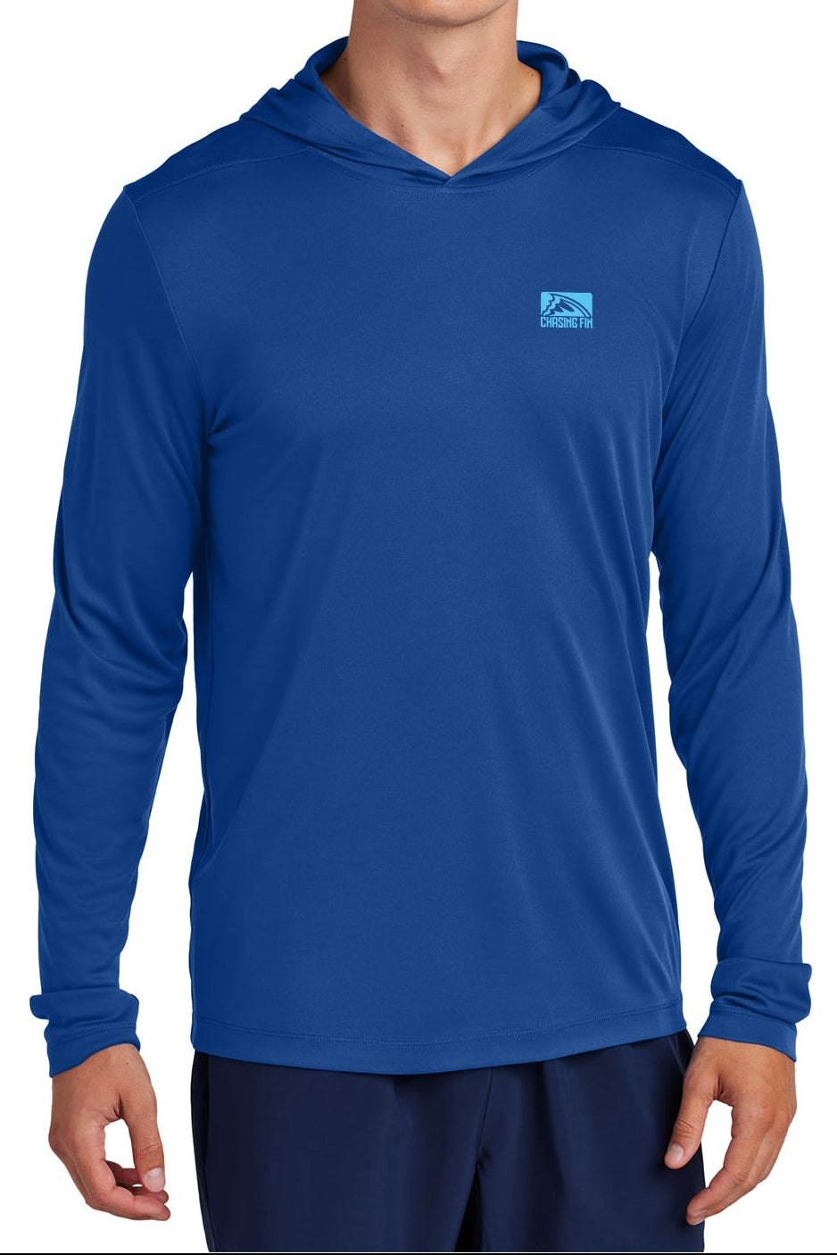 Chasing FIn Rainbow Trout Performance Long Sleeve Hoodie Blue