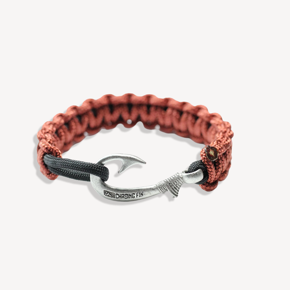 New Slim Cobra Braid Fish Hook Bracelet (Rust & Black)