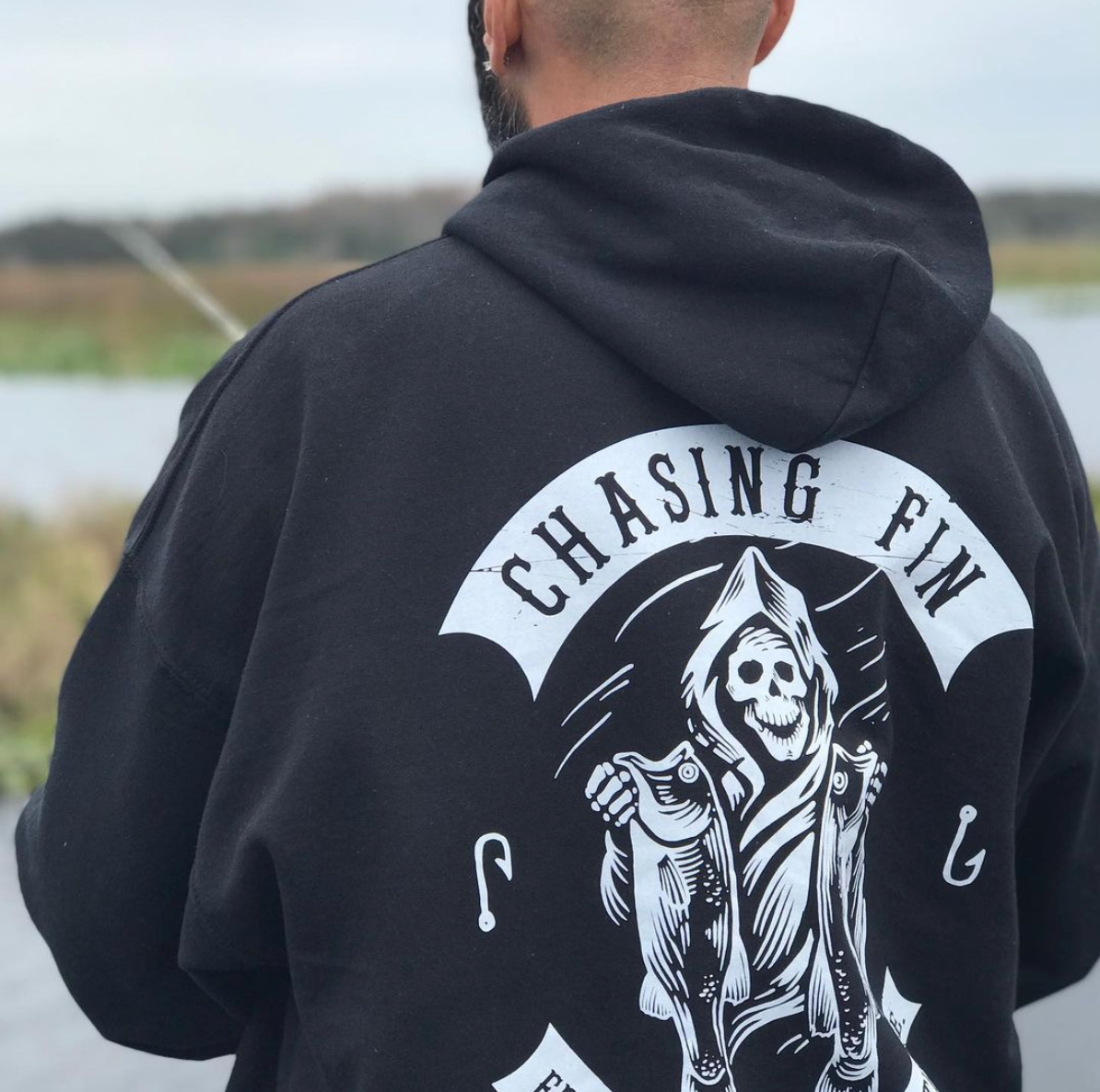 Freshwater Reaper Fleece Pullover Hoodie---Black New arrival