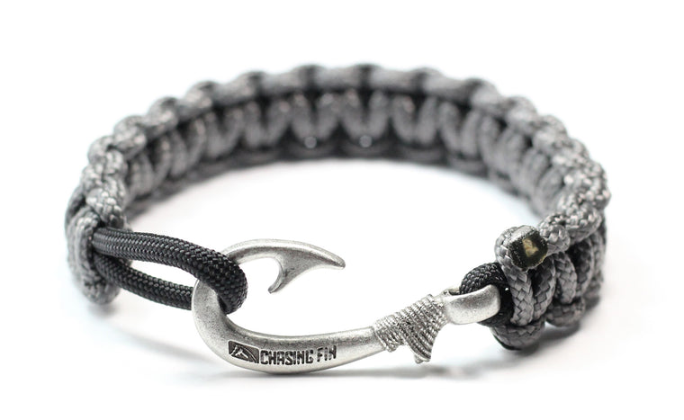 New Slim Cobra Braid Fish Hook Bracelet (Charcoal & Black)