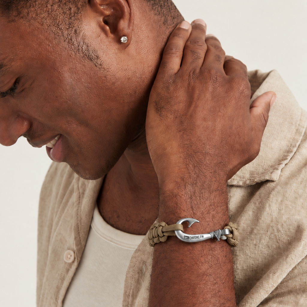 Tan Cobra Braid Fish Hook Bracelet