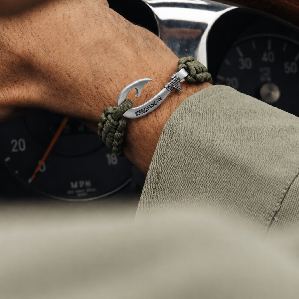 Olive Drab Cobra Braid Fish Hook Bracelet
