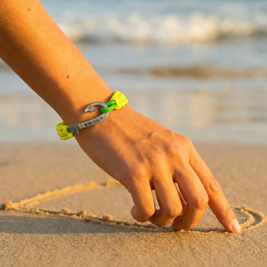 Frogs for Hogs Cobra Braid Fish Hook Bracelet -Glow in the Dark