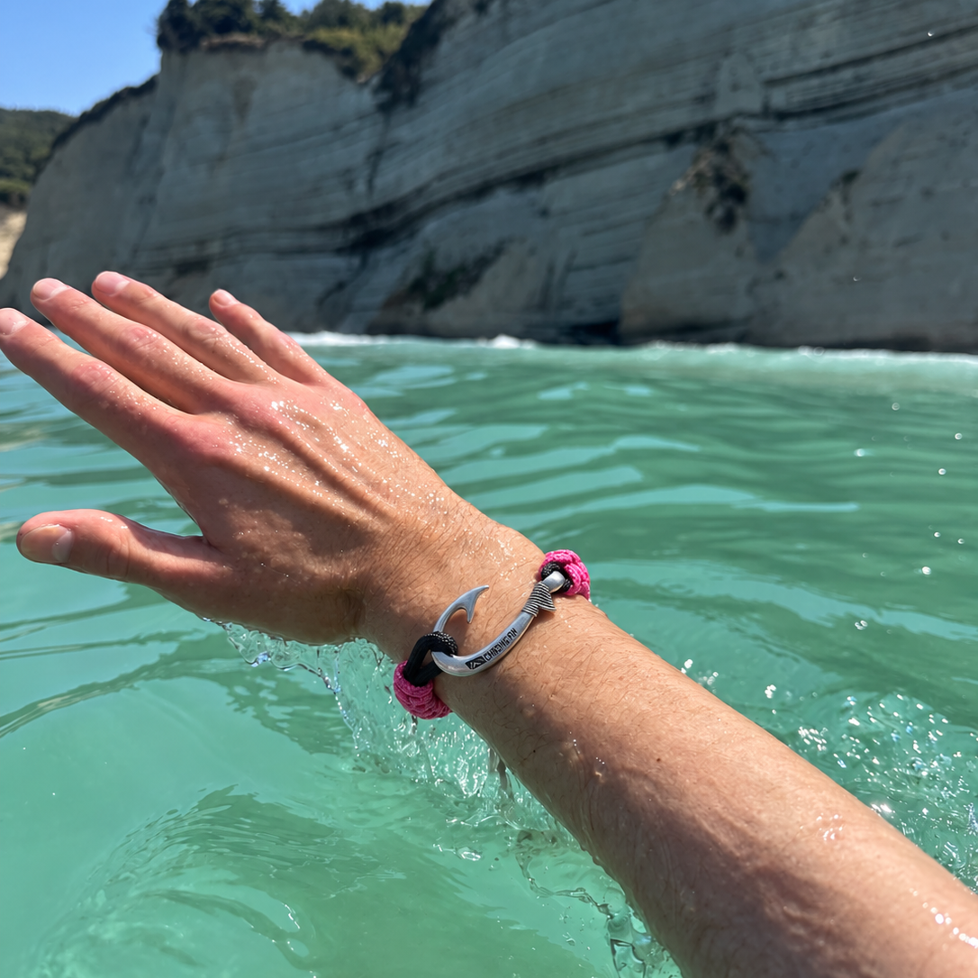 Fuchsia & Black Slim Cobra Braid Fish Hook Bracelet