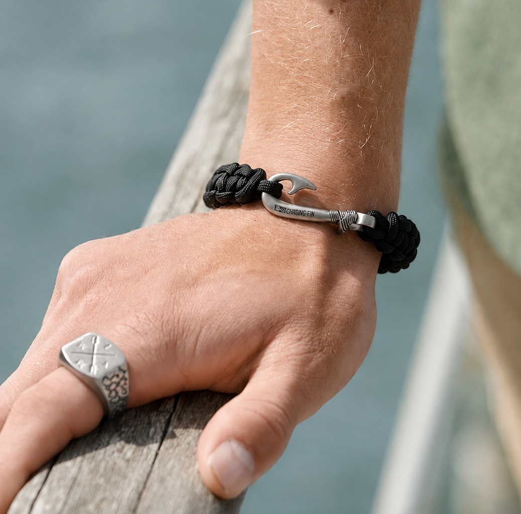 Black Cobra Braid Fish Hook Bracelet