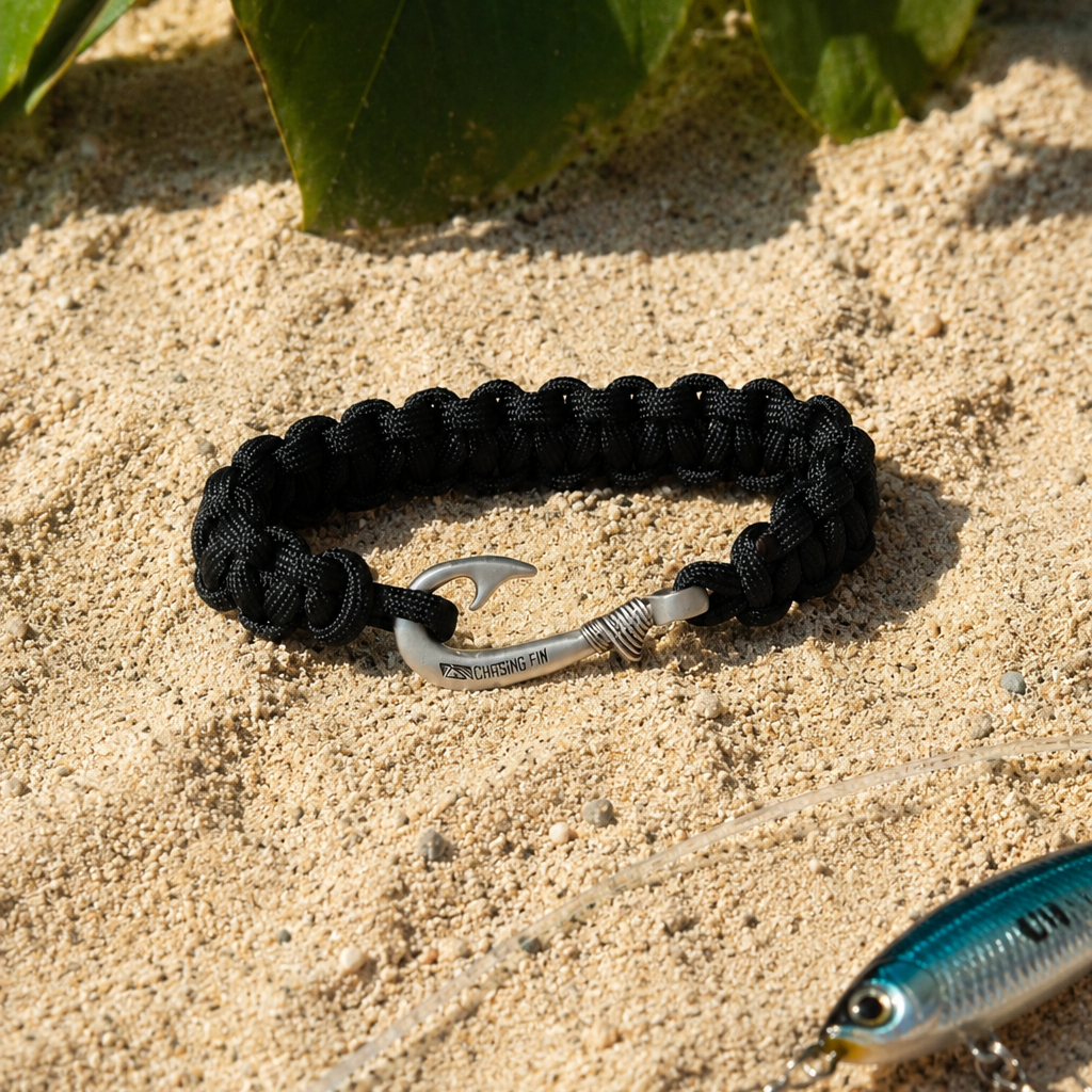 Black Cobra Braid Fish Hook Bracelet