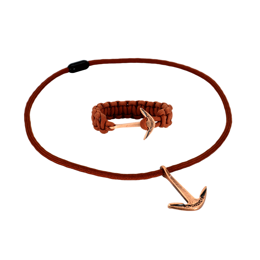 Limited Edition Rust Paracord Necklace and Cobra Bracelet with Chasing Fin Anchor
