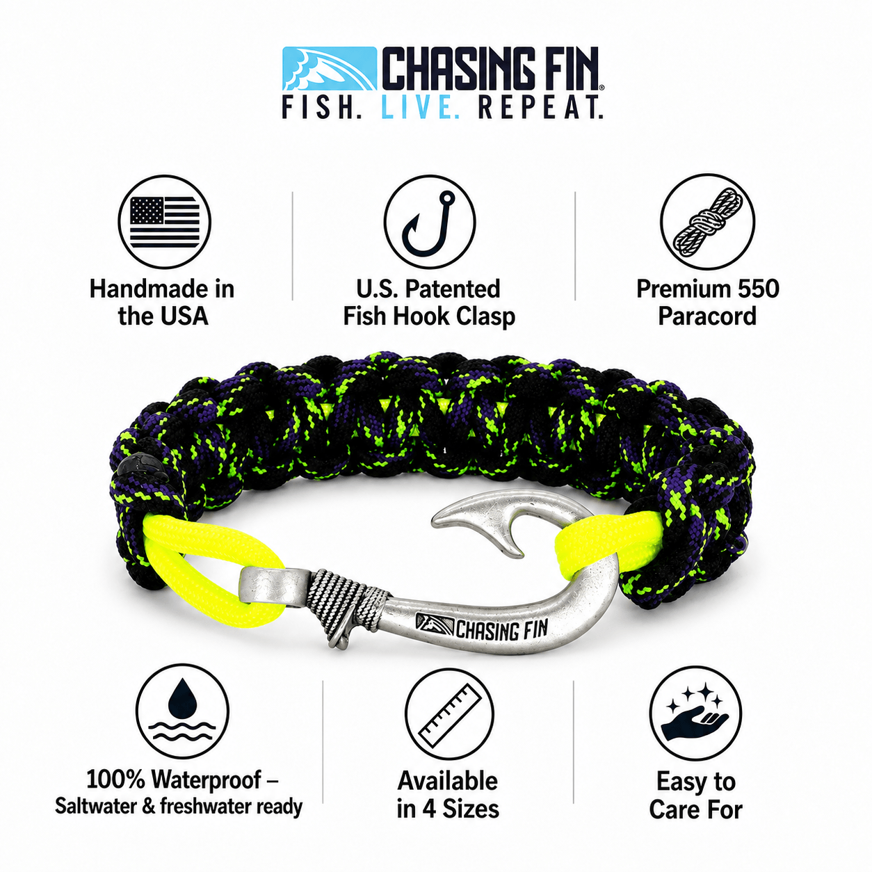 Yellowfin Fury Cobra Braid Fish Hook Bracelet- Glow in the Dark
