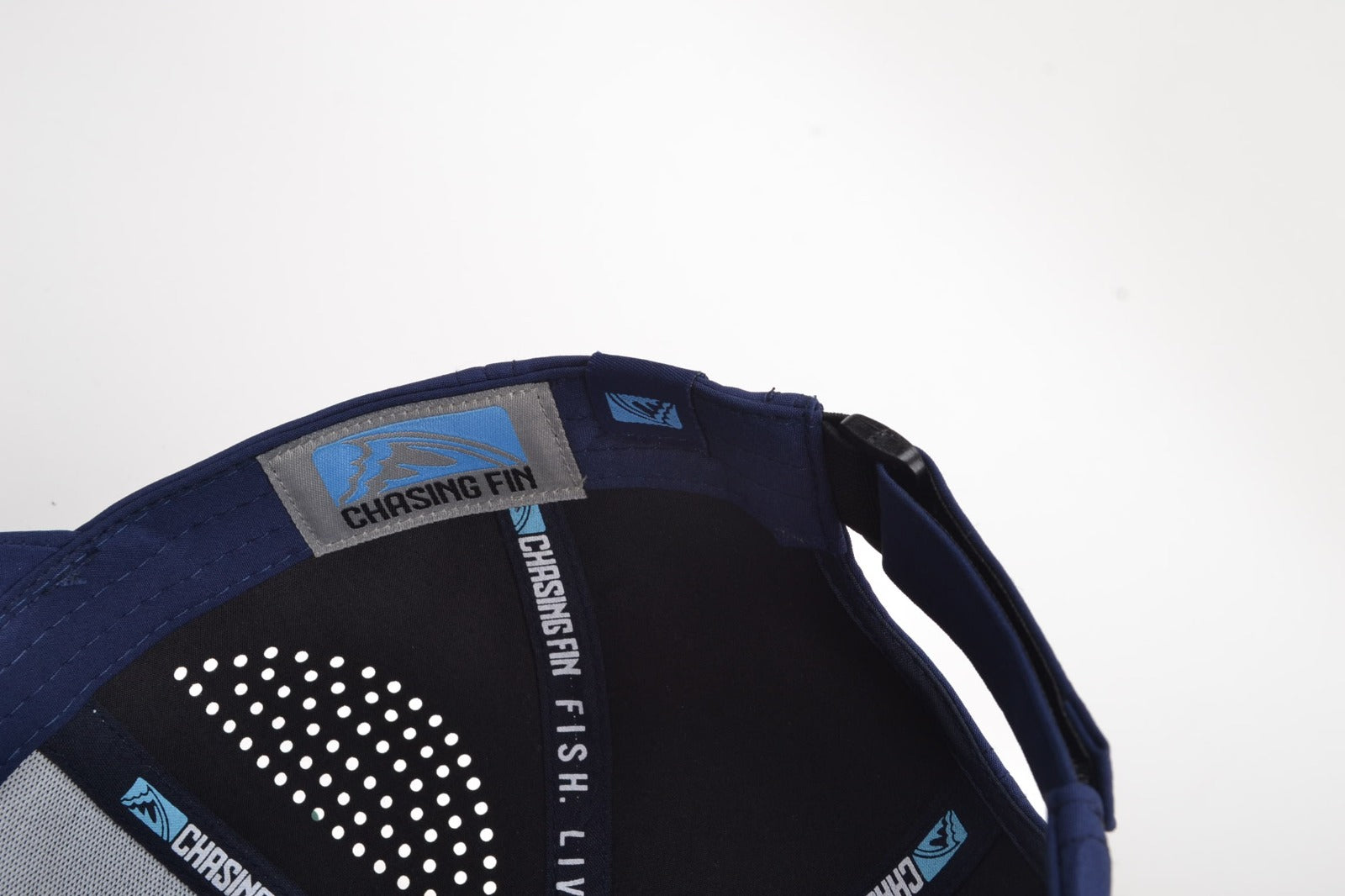 Chasing Fin Navy Performance Hat – Patented Fish Hook™ with Metallic 3D TPU Logo