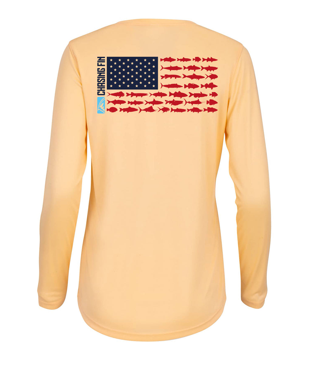 Flag New Edition Ladies Long Islander Performance Long Sleeve Shirt