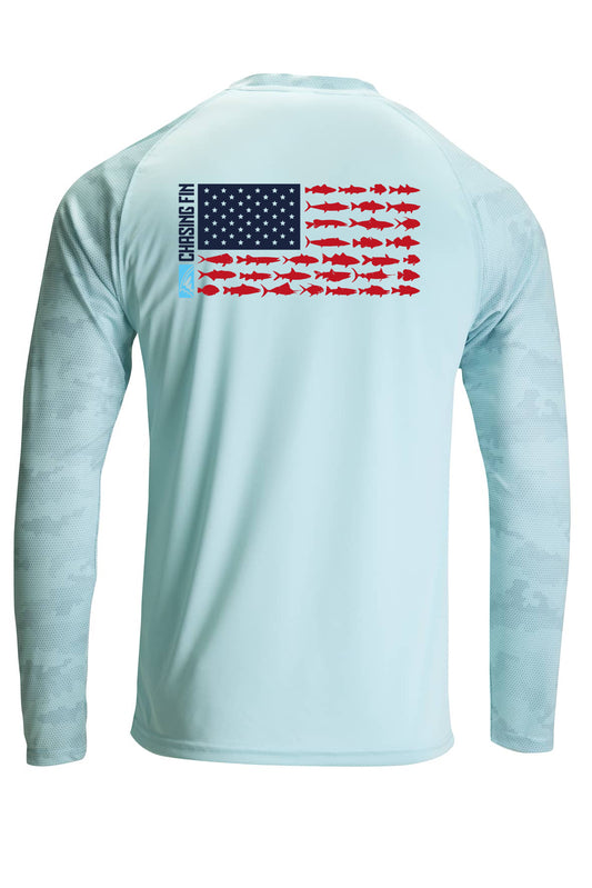 American Fish Flag ProFin Camo Performance Long Sleeve Shirt Aqua