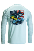 Pro Fin Camo Mahi Marlin American Fish Flag Performance Long Sleeve Shirt in Aqua