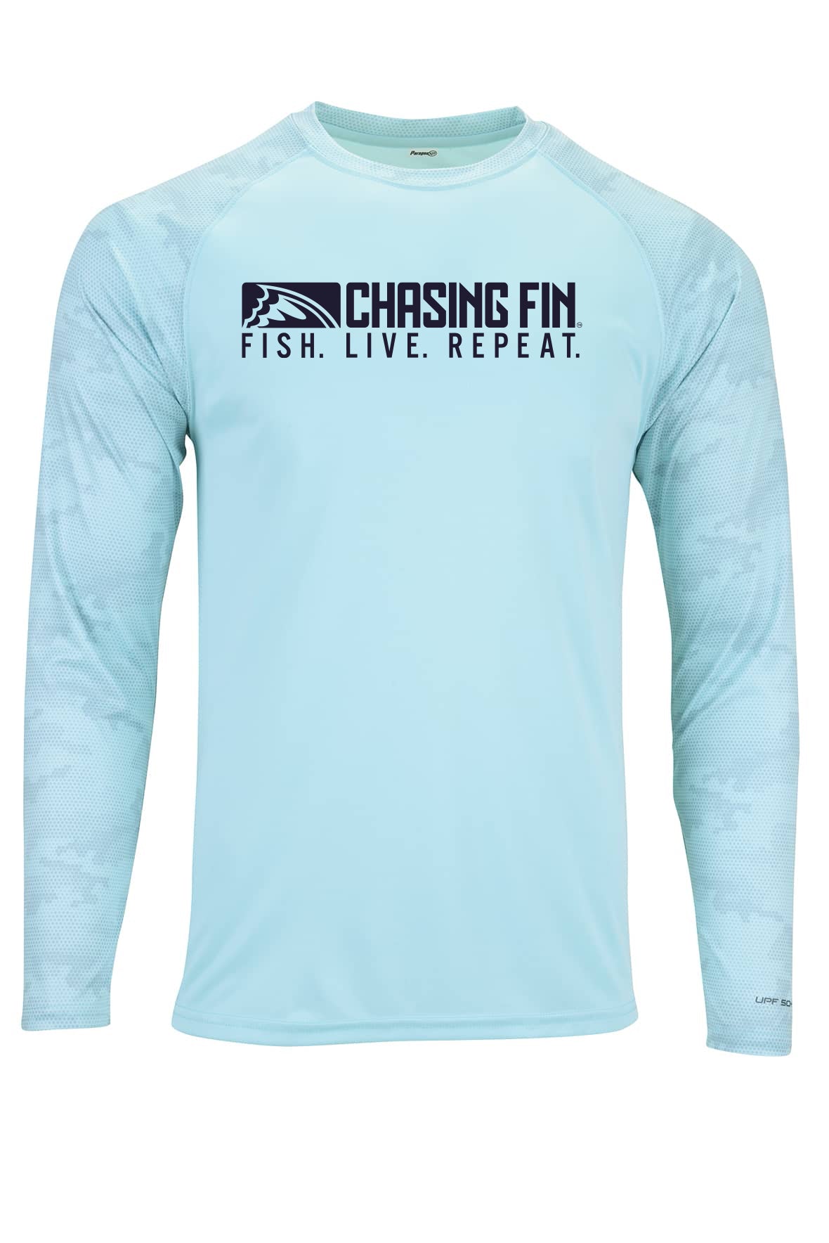 ProFin Camo American Fish Flag Patriotic  Performance Long Sleeve Shirt Aqua
