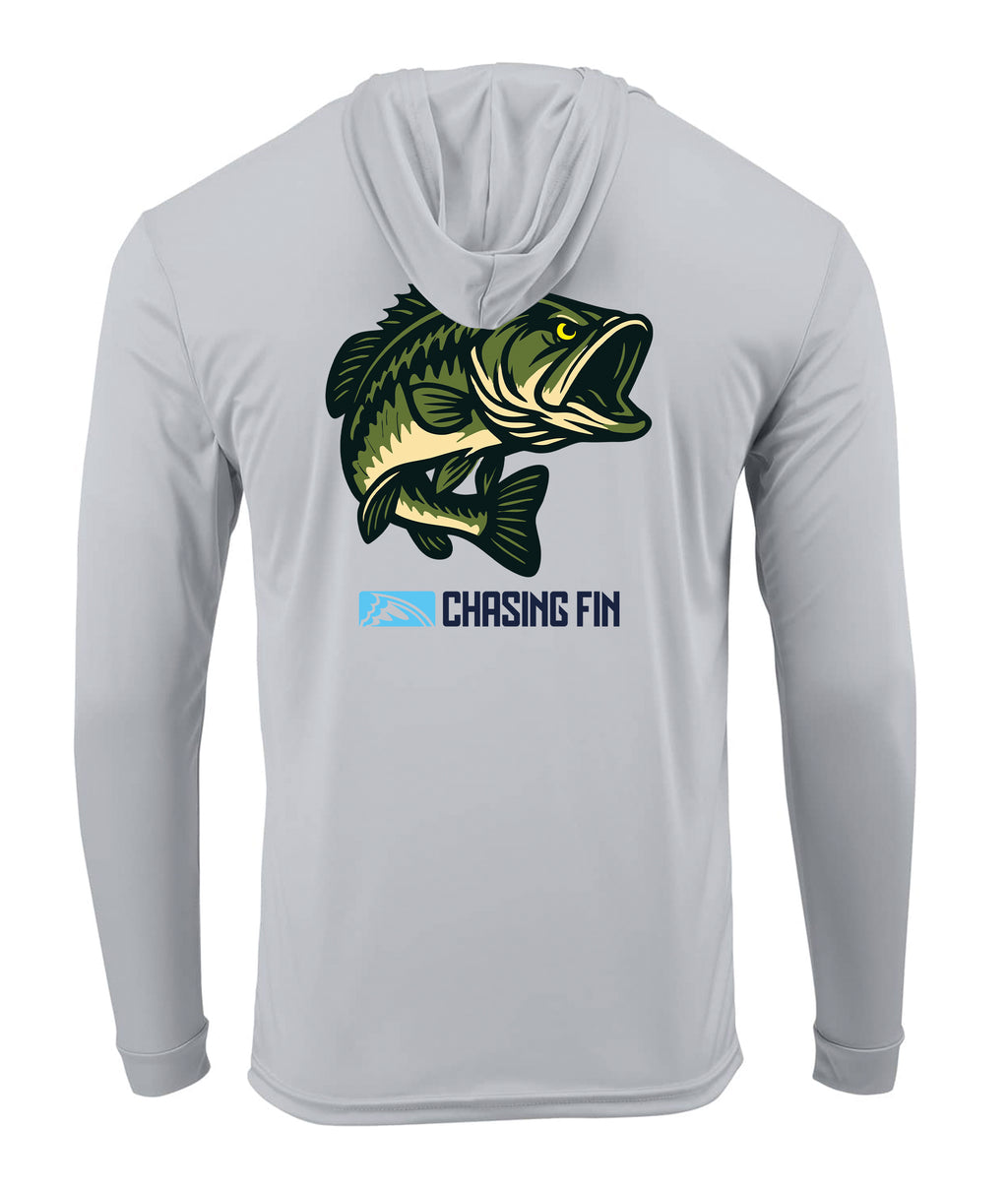 Hooked on Bass Performance Long Sleeve Shirt with Hoodie - Chasing Fin New Edition