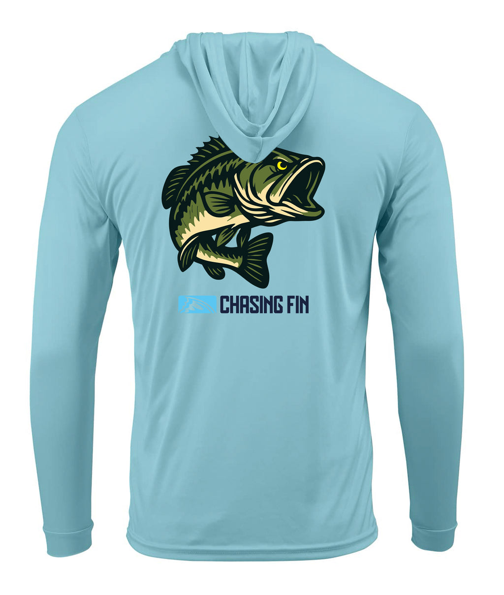 Hooked on Bass Performance Long Sleeve Shirt with Hoodie - Chasing Fin New Edition