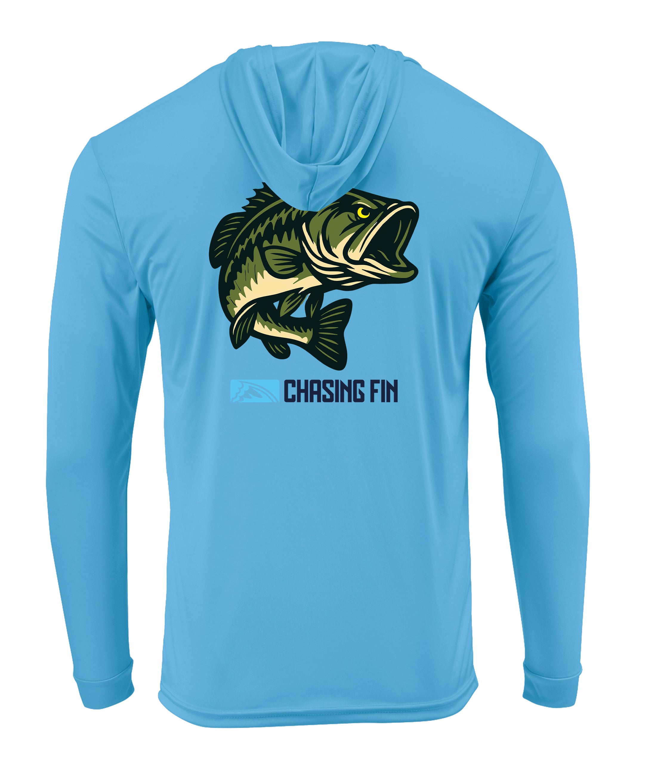 Hooked on Bass Performance Long Sleeve Shirt with Hoodie - Chasing Fin New Edition