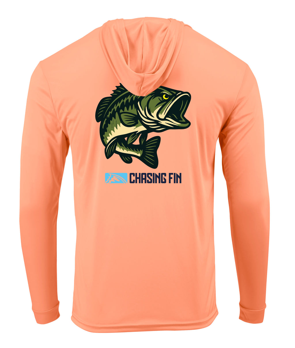 Hooked on Bass Performance Long Sleeve Shirt with Hoodie - Chasing Fin New Edition
