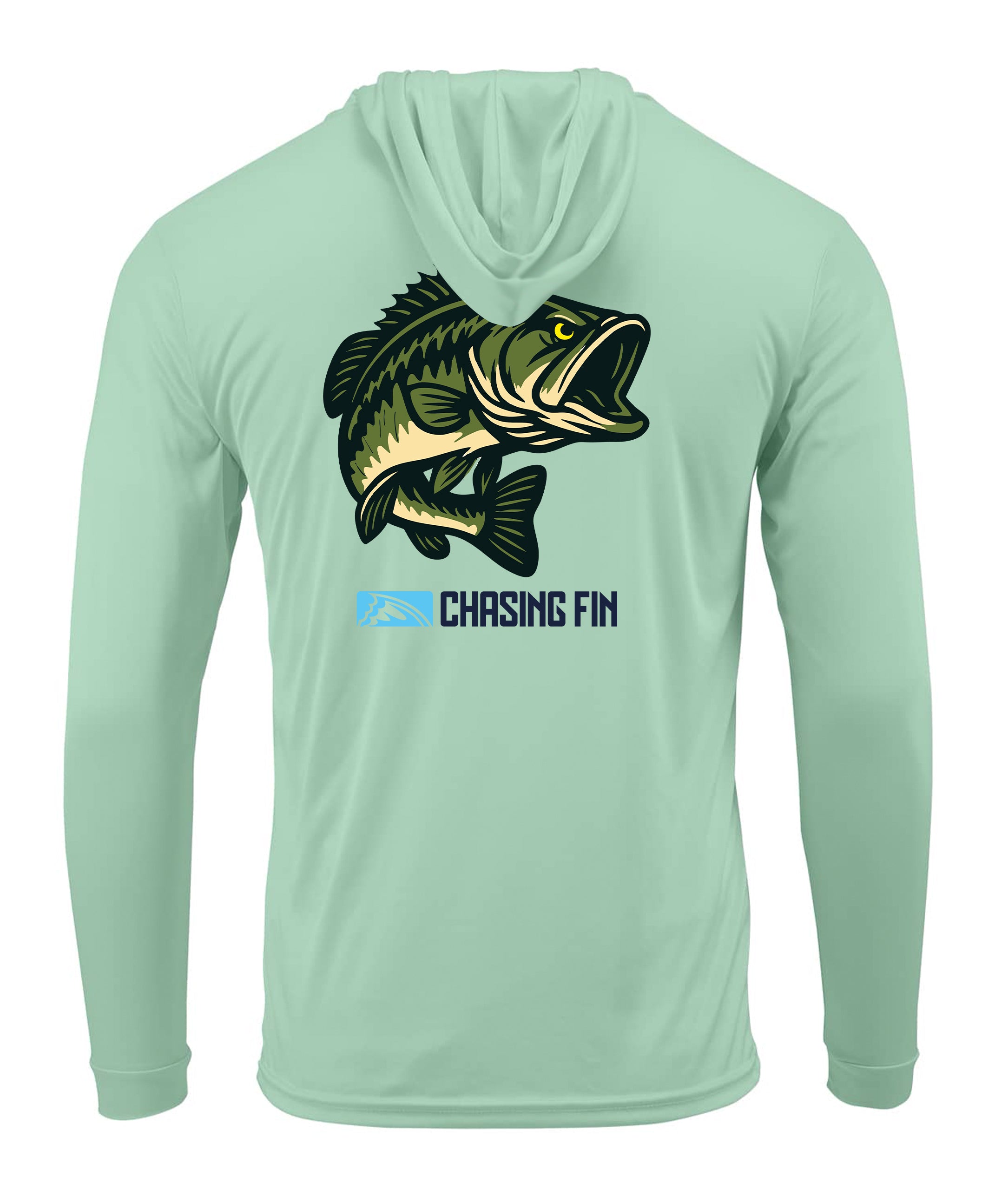 Hooked on Bass Performance Long Sleeve Shirt with Hoodie - Chasing Fin New Edition