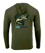 Hooked on Bass Performance Long Sleeve Shirt with Hoodie - Chasing Fin New Edition