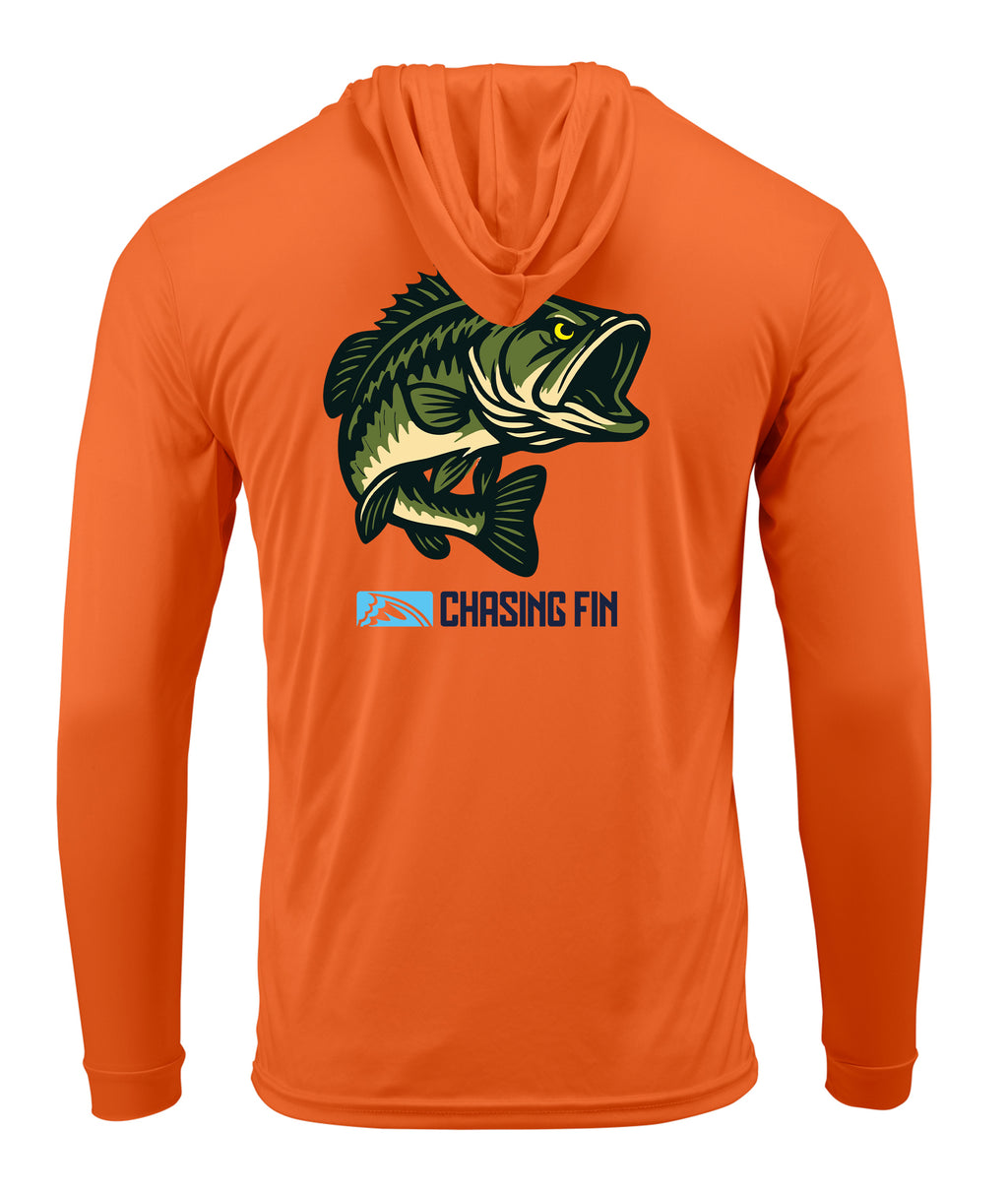 Hooked on Bass Performance Long Sleeve Shirt with Hoodie - Chasing Fin New Edition