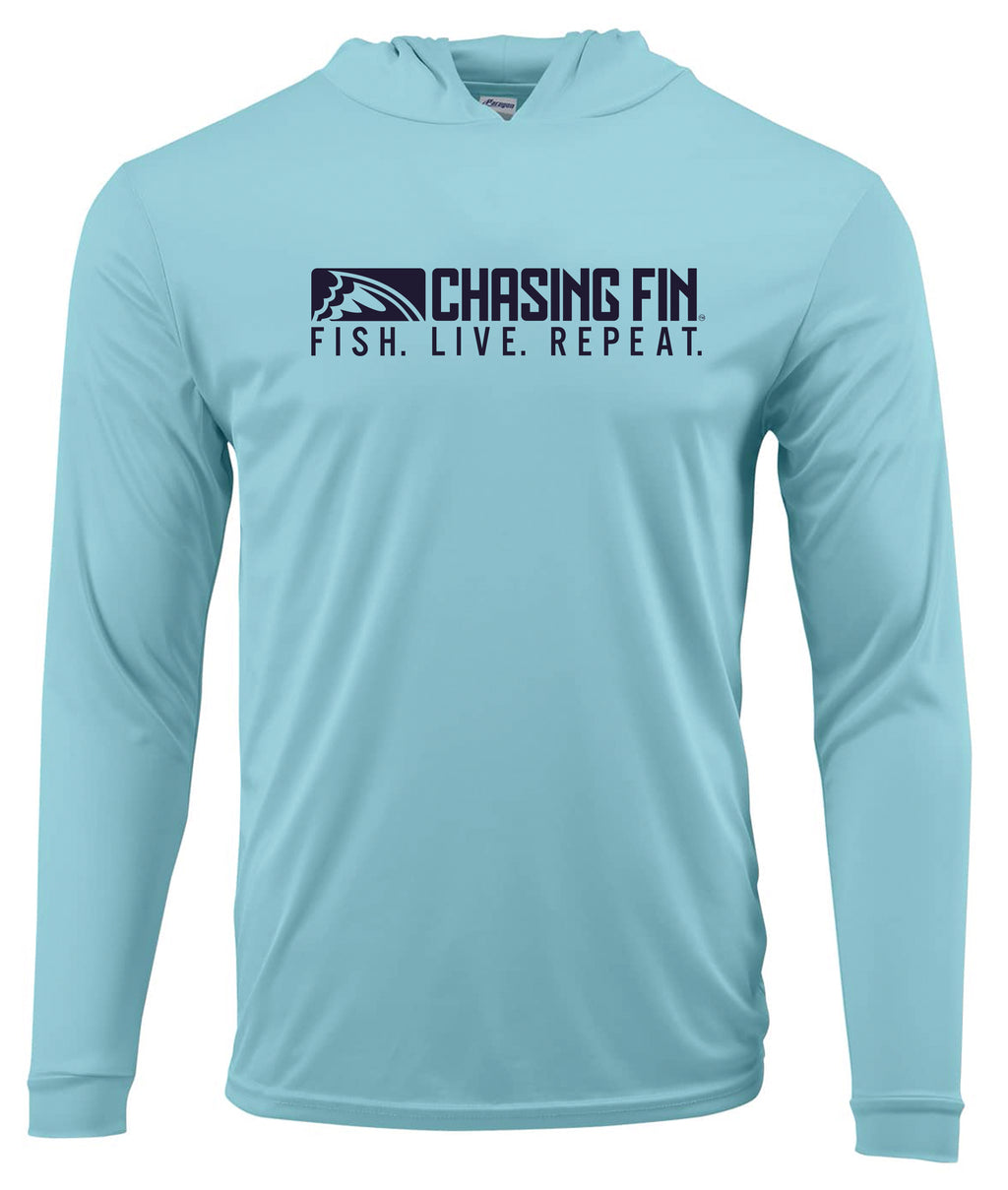 Tuna Tastic Performance Long Sleeve Shirt with Hoodie Blue - Chasing Fin New Edition