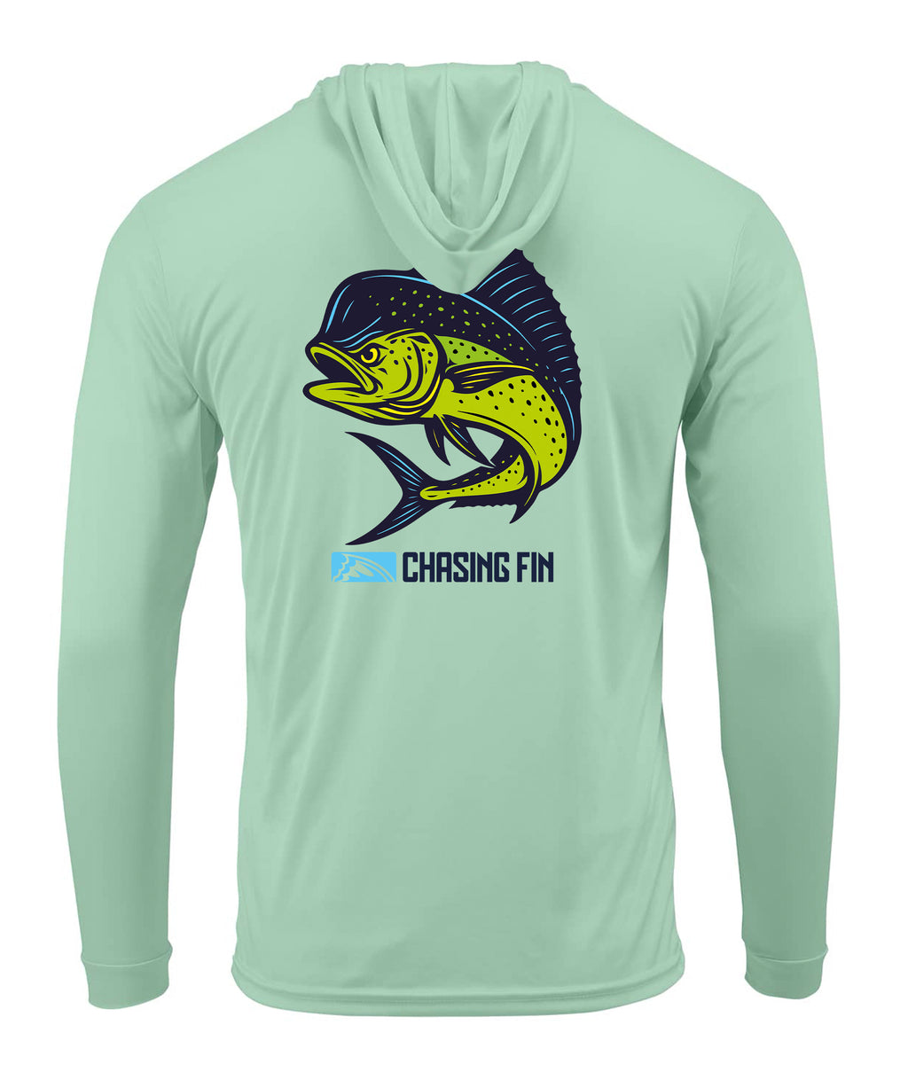 Mahi Mahi  Long Sleeve Performance Hoodie Shirt - Chasing Fin