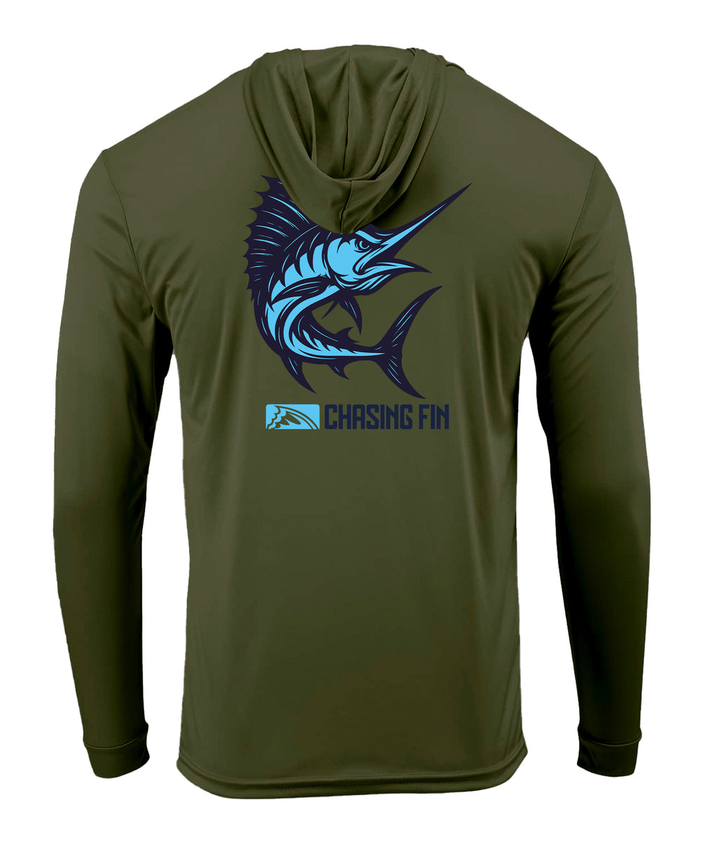 Marlin Performance Long Sleeve Shirt with Hoodie - Chasing Fin