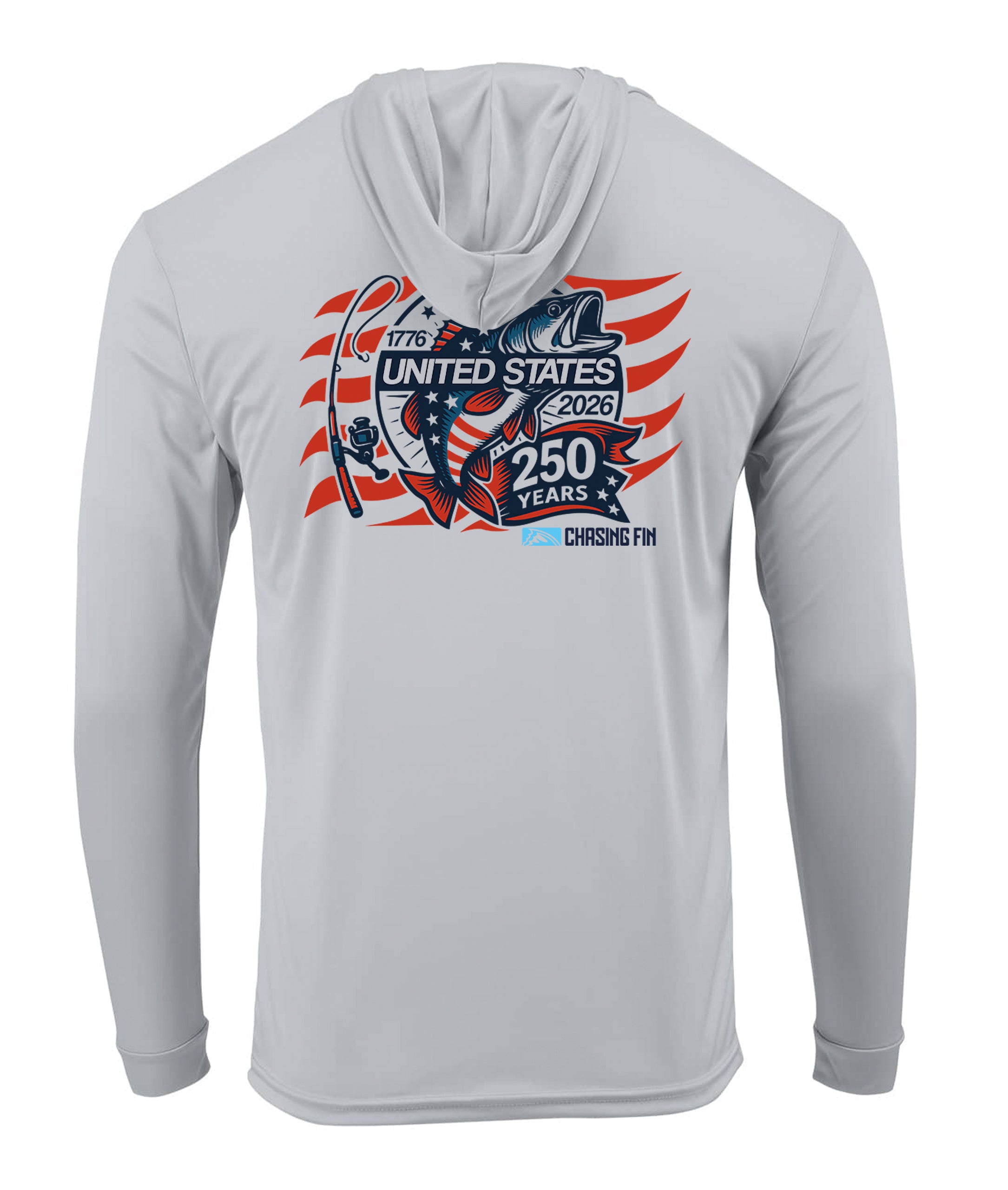 250th Anniversary Spinning Rod Performance Hoodie White - Chasing Fin Limited Edition America's