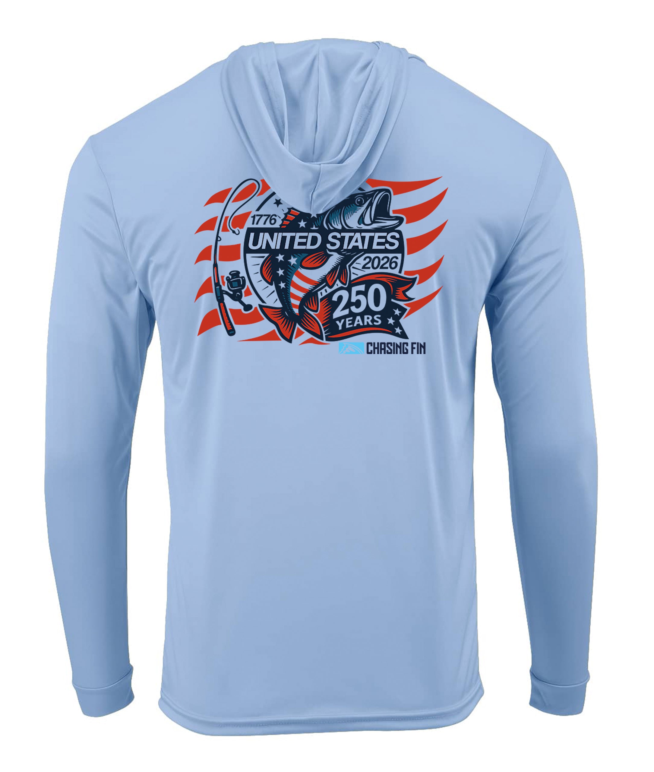 250th Anniversary Spinning Rod Performance Hoodie White - Chasing Fin Limited Edition America's