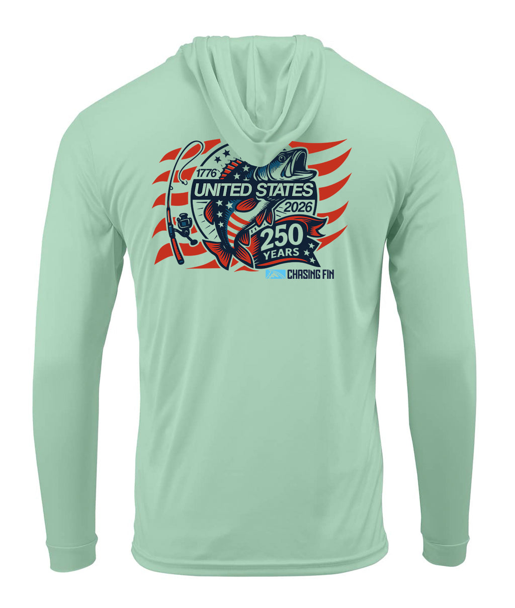 250th Anniversary Spinning Rod Performance Hoodie White - Chasing Fin Limited Edition America's