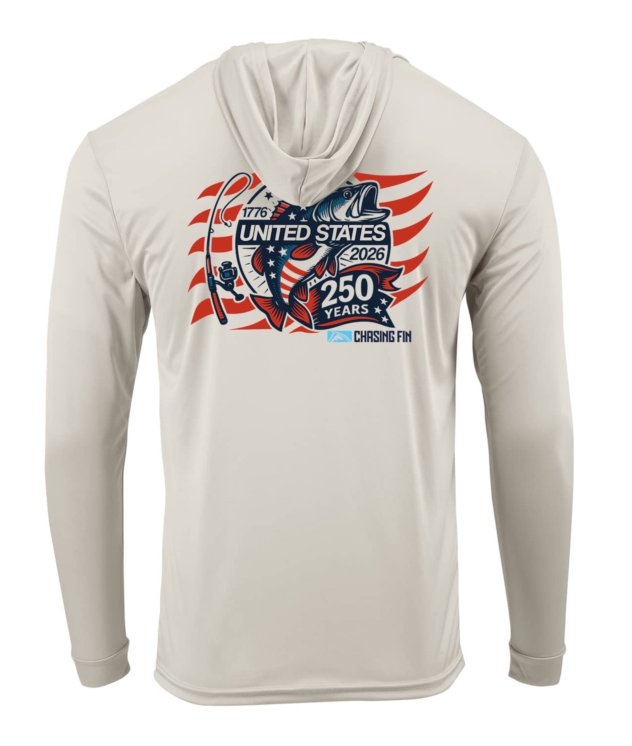 250th Anniversary Spinning Rod Performance Hoodie White - Chasing Fin Limited Edition America's