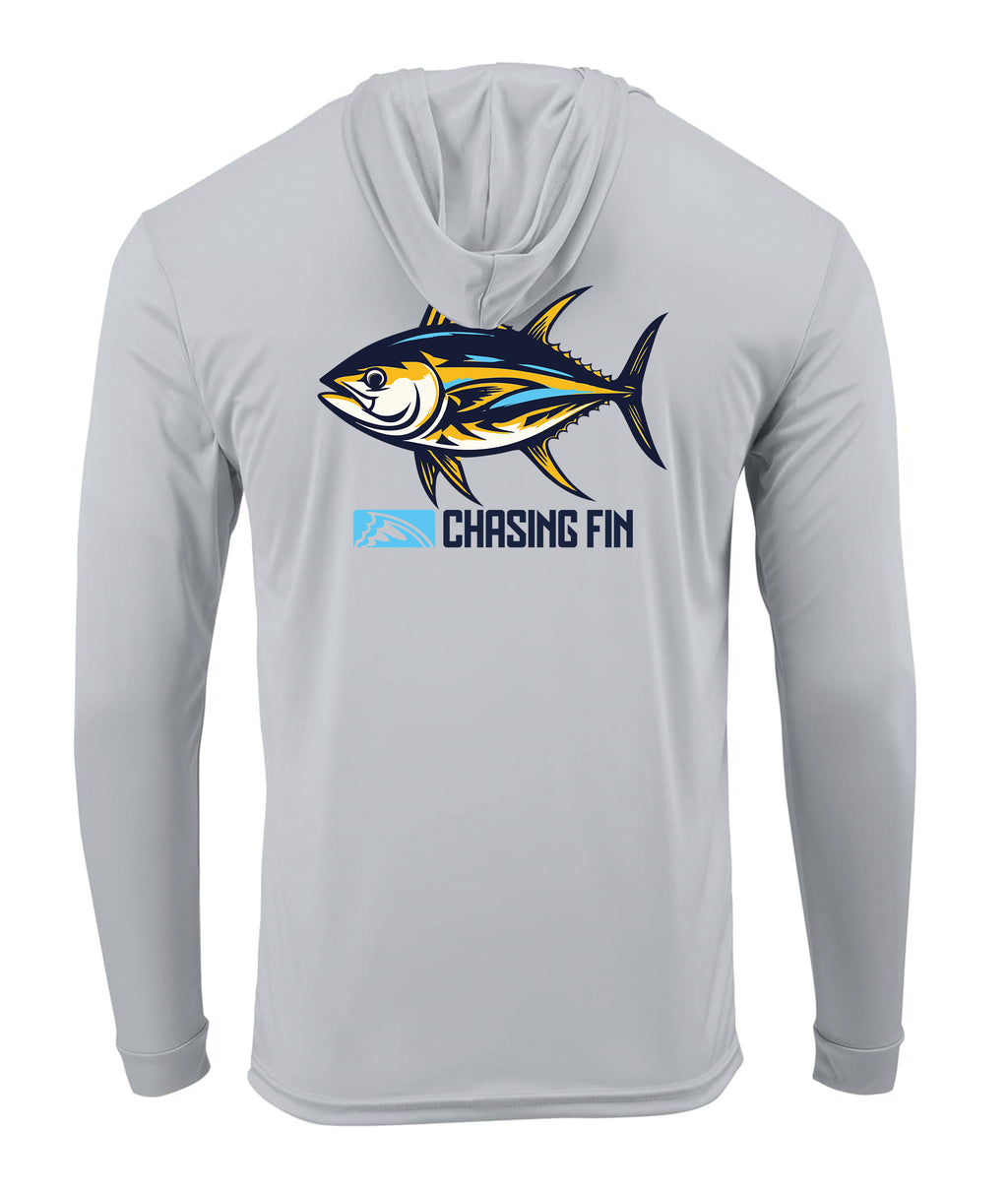 Tuna Tastic Performance Long Sleeve Shirt with Hoodie Blue - Chasing Fin New Edition