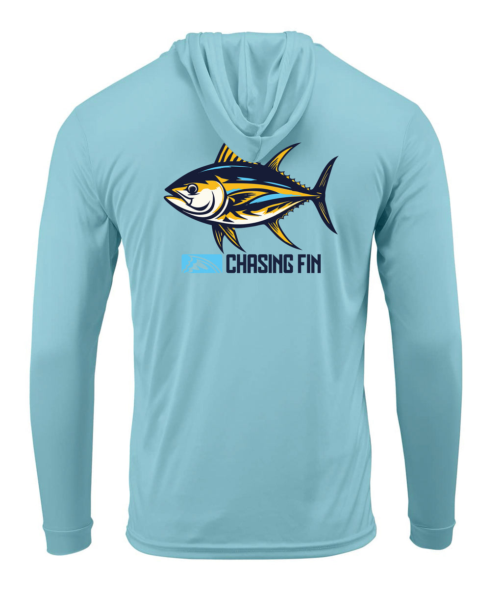 Tuna Tastic Performance Long Sleeve Shirt with Hoodie Blue - Chasing Fin New Edition
