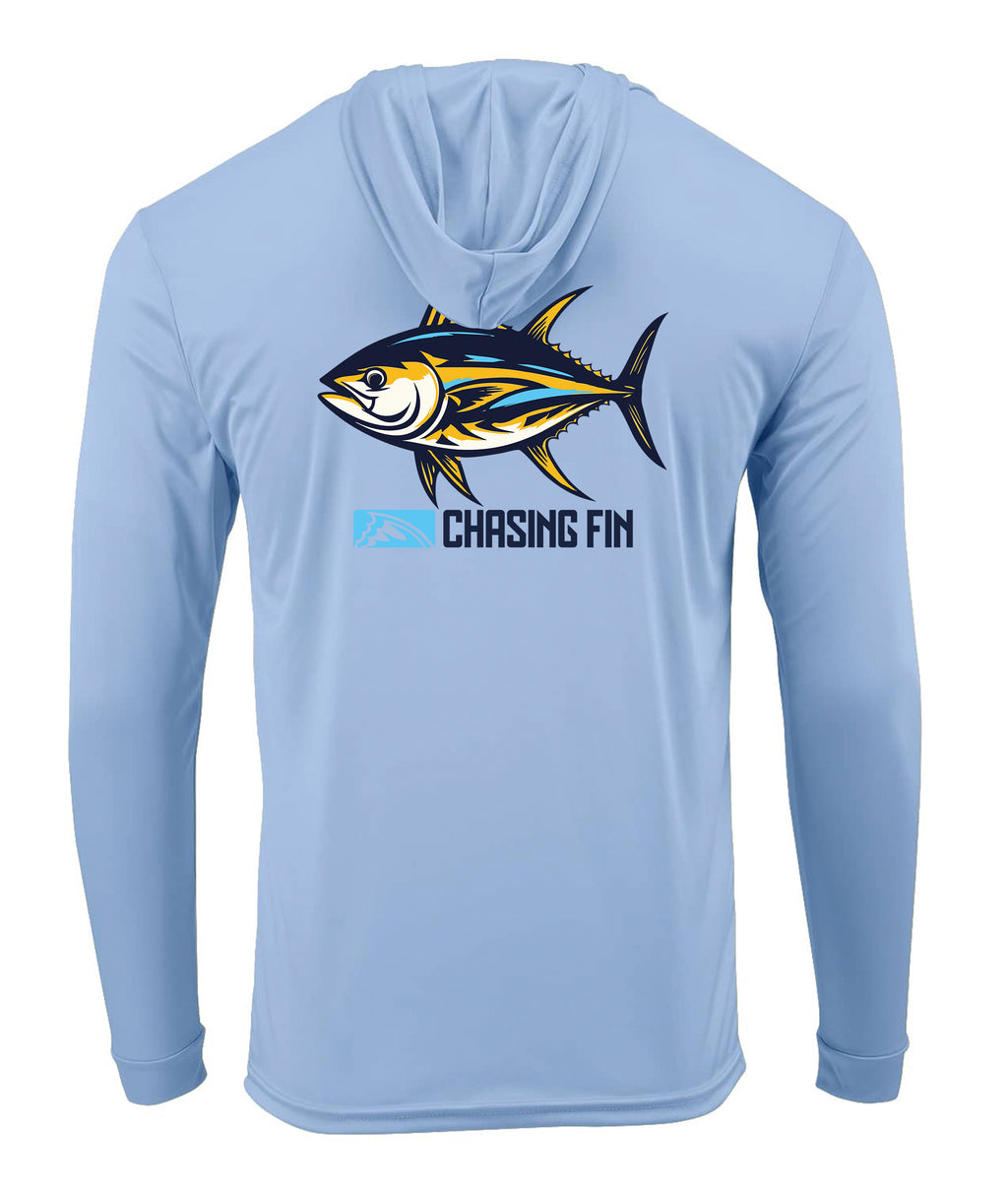 Tuna Tastic Performance Long Sleeve Shirt with Hoodie Blue - Chasing Fin New Edition