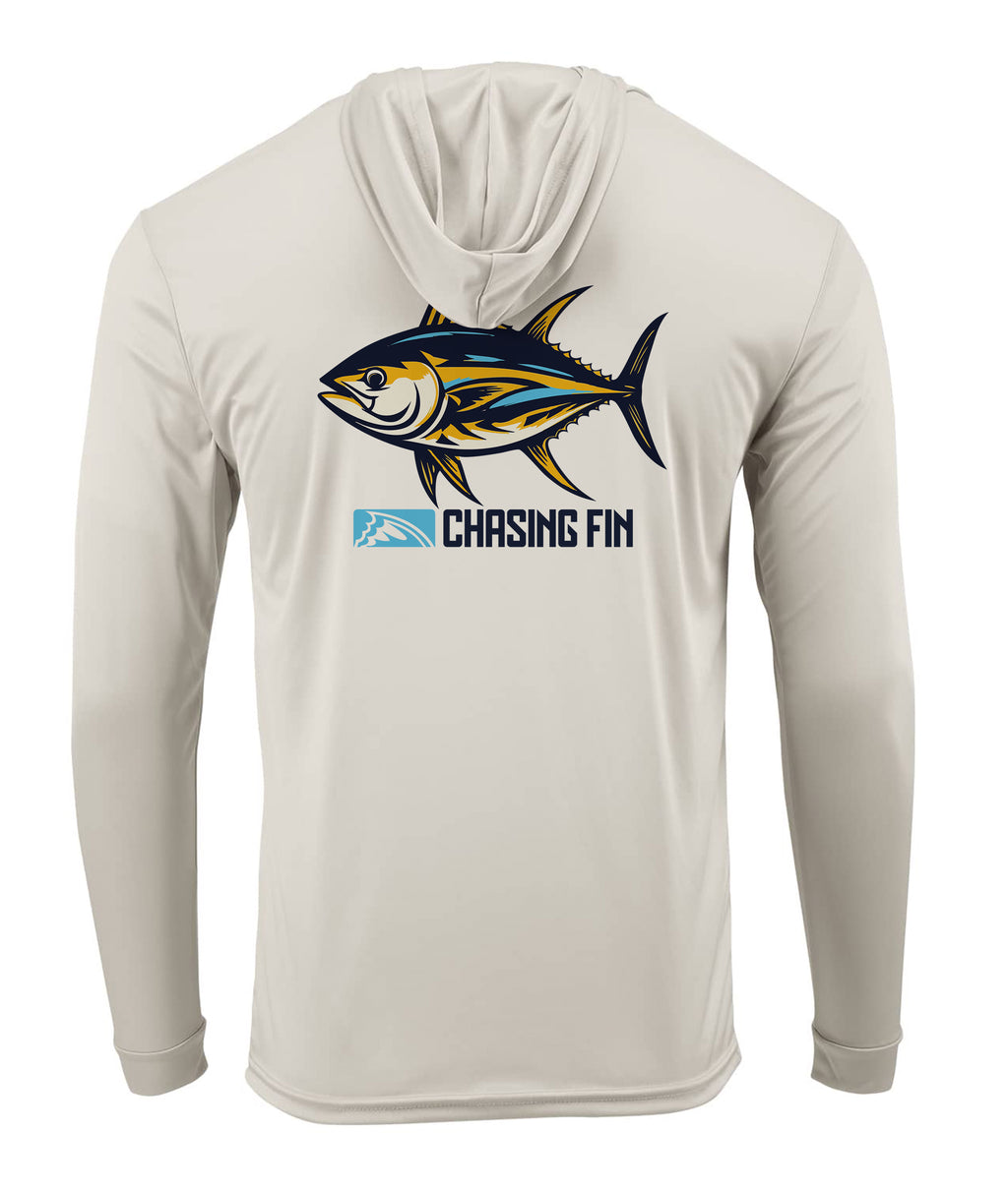 Tuna Tastic Performance Long Sleeve Shirt with Hoodie Blue - Chasing Fin New Edition