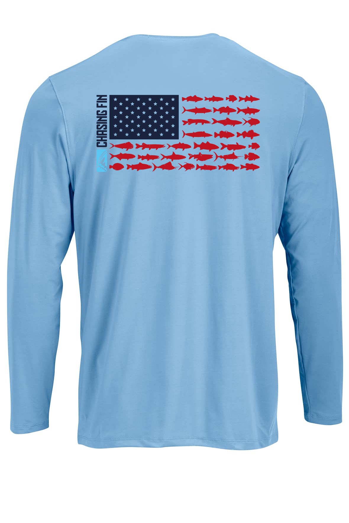 New Edition Chasing Fin's American Fish Flag Performance Patriotic Shirt Long Sleeve