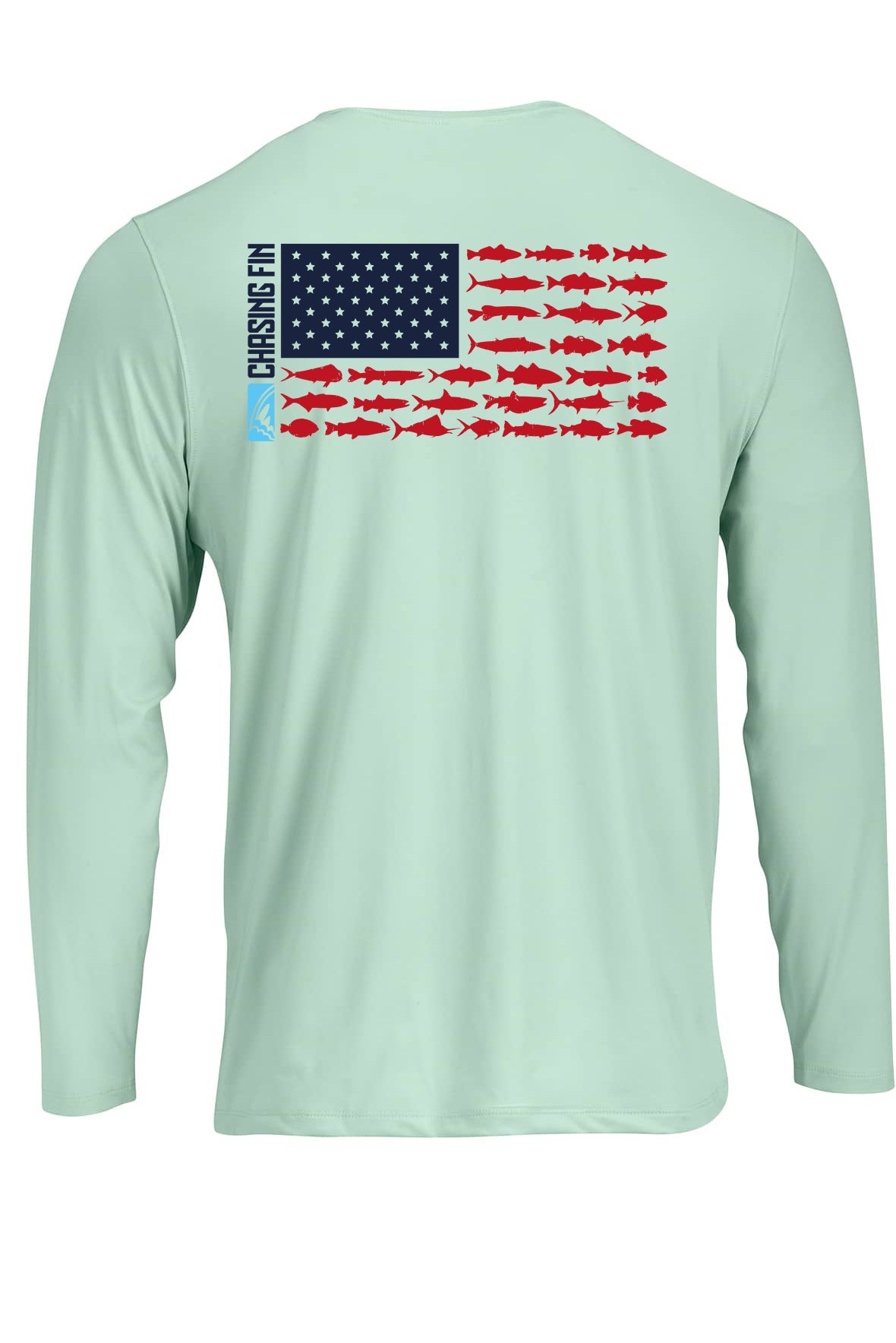 New Edition Chasing Fin's American Fish Flag Performance Patriotic Shirt Long Sleeve