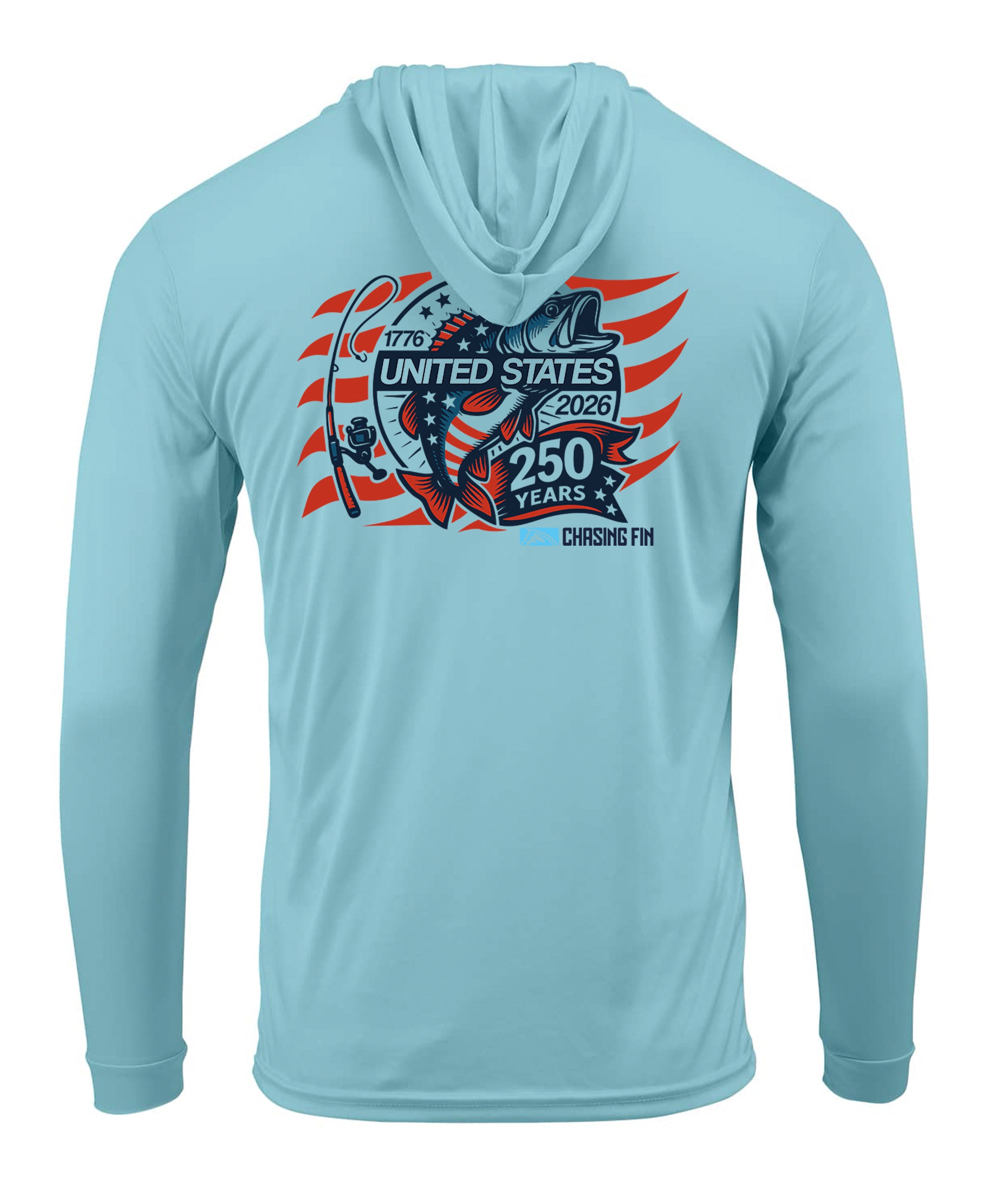 250th Anniversary Spinning Rod Performance Hoodie White - Chasing Fin Limited Edition America's
