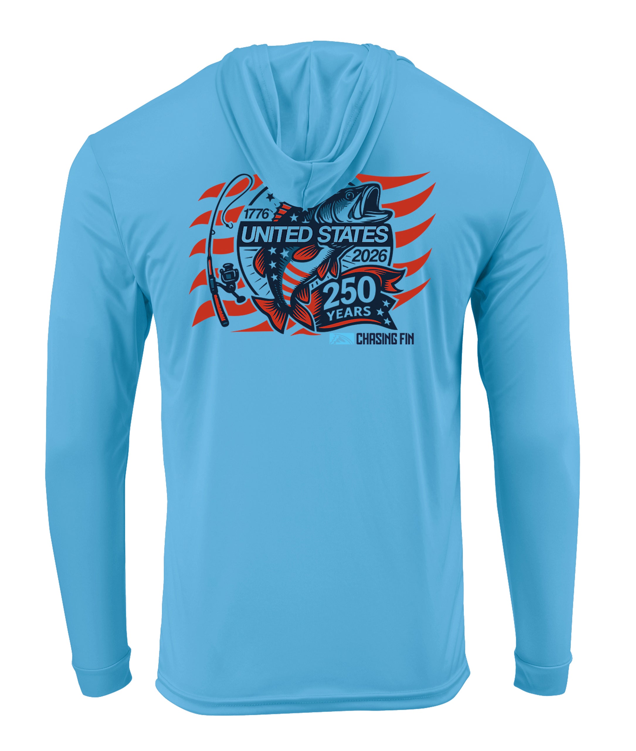 250th Anniversary Spinning Rod Performance Hoodie White - Chasing Fin Limited Edition America's
