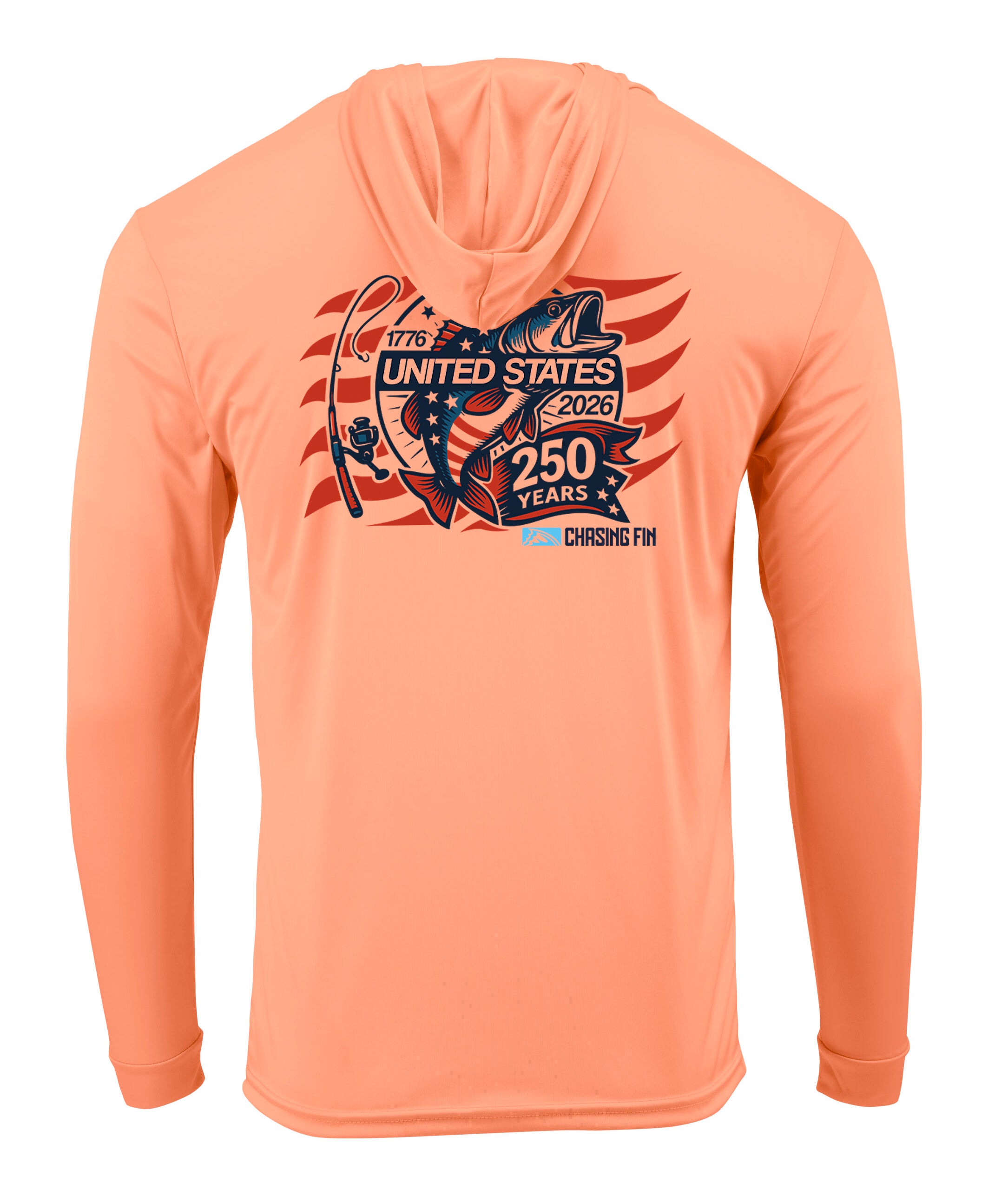 250th Anniversary Spinning Rod Performance Hoodie White - Chasing Fin Limited Edition America's
