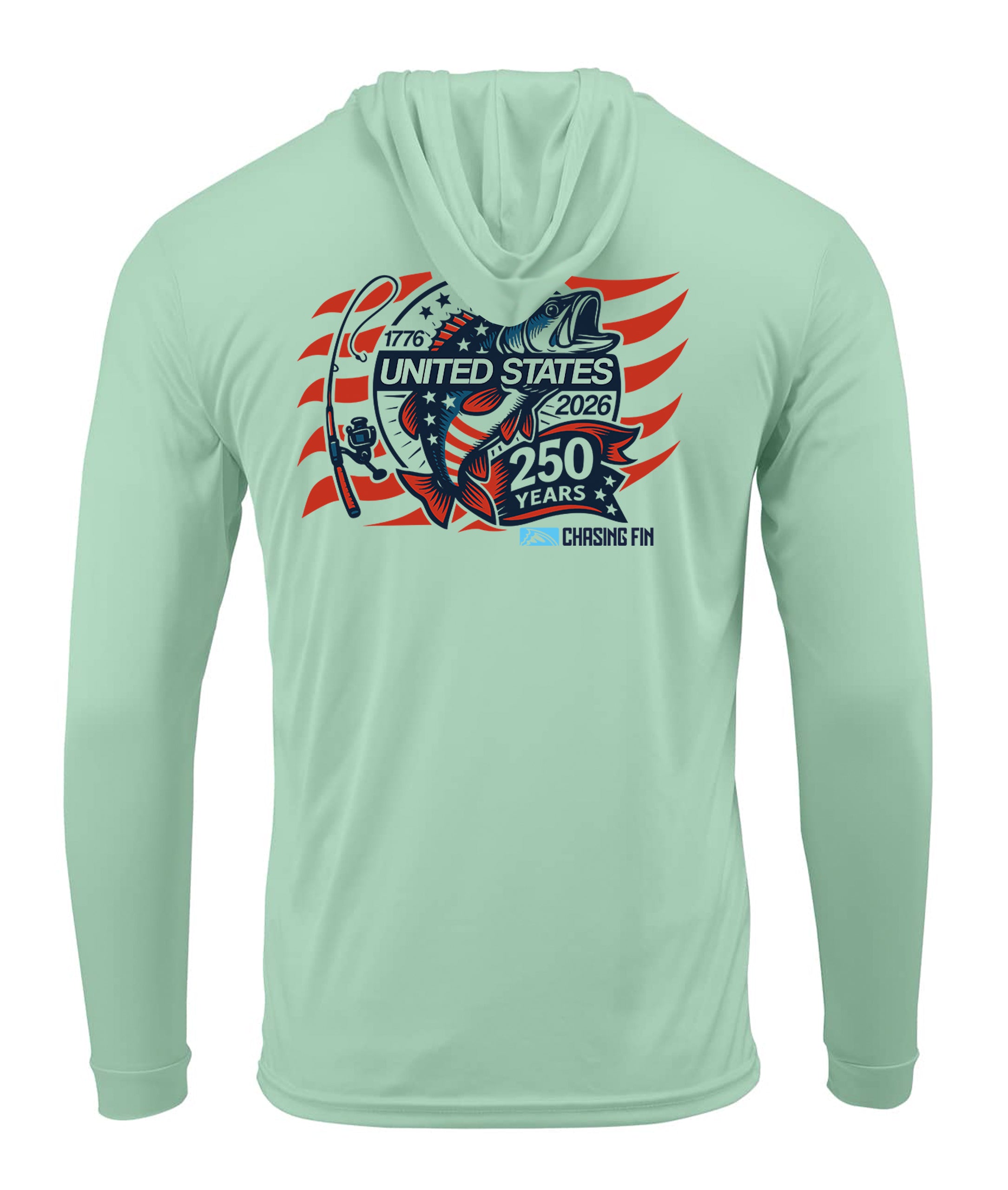250th Anniversary Spinning Rod Performance Hoodie White - Chasing Fin Limited Edition America's
