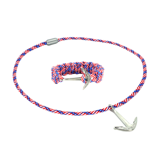 Limited Edition Stars & Stripes Paracord Necklace and Cobra Bracelet with Chasing Fin Anchor
