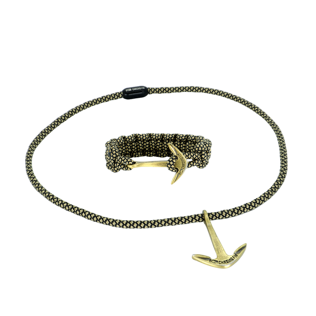 Limited Edition Gold & Diamond Paracord Necklace and Cobra Bracelet with Chasing Fin Anchor
