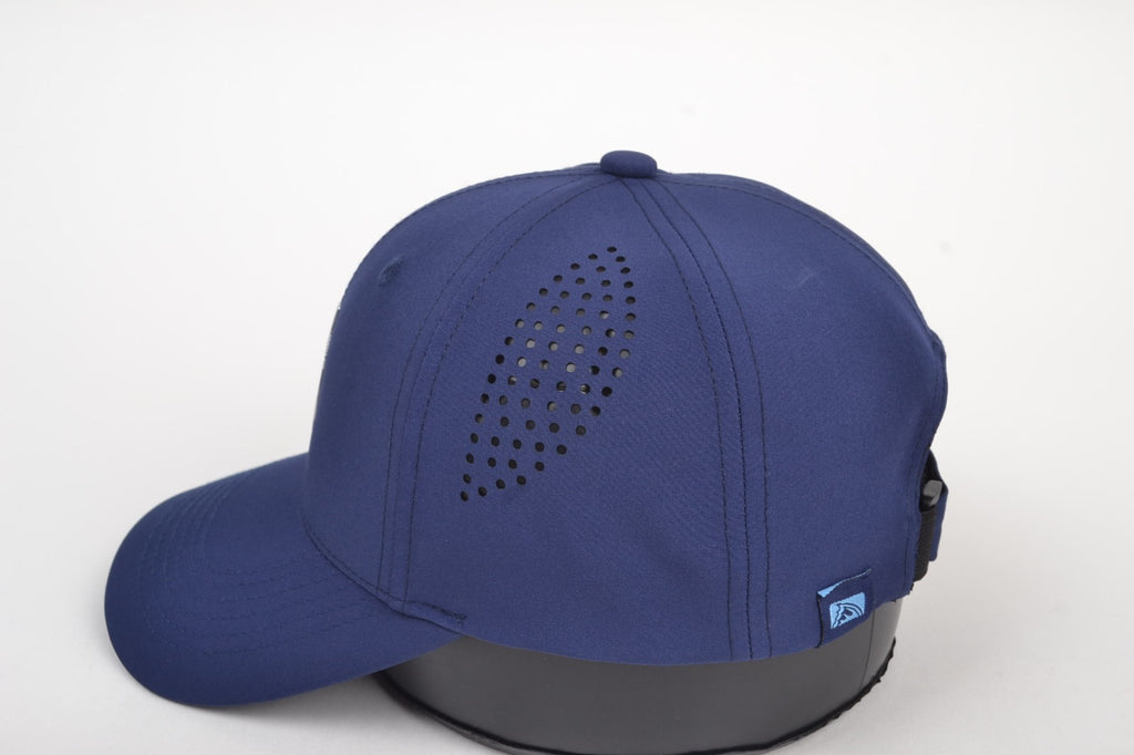 Chasing Fin Navy Performance Hat – Patented Fish Hook™ with Metallic 3D TPU Logo