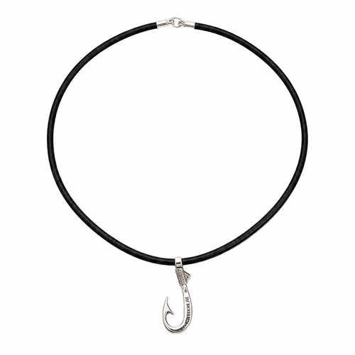 Artisan Legacy Collection Signature Hook with Genuine Leather Necklace – Handcrafted 950 Solid Silver
